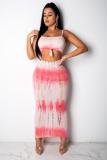Pink Polyester Fashion Sexy Patchwork Print Regular Two-Piece Dress
