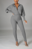 Grey Casual Solid Patchwork Hooded Collar Skinny Jumpsuits