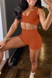 Rose Red Sexy Solid Patchwork V Neck Sleeveless Two Pieces