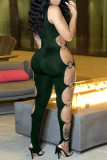 Red Fashion Sexy Solid Hollowed Out O Neck Skinny Jumpsuits
