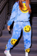 Blue Casual Patchwork Tie-dye Long Sleeve Two Pieces