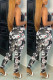 Black Fashion Casual Print Basic Skinny Mid Waist Trousers