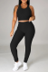 Black Sportswear Solid Patchwork O Neck Sleeveless Two Pieces