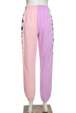Purple Casual Print Patchwork Without Belt Loose High Waist Wide Leg Bottoms