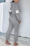 Grey Work Daily Solid Hooded Collar Two Pieces