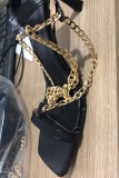 Black Sexy Street Patchwork Chains Opend Out Door Shoes