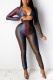 Multicolor Fashion Sexy Patchwork Hollowed Out Skinny Jumpsuits