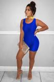 Blue Sexy Fashion zipper Solid Backless Polyester Sleeveless Slip