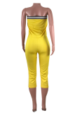 Yellow Casual Solid Patchwork Strapless Skinny Jumpsuits