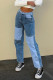 Blue Street Solid Patchwork High Waist Regular Denim