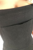 Black Polyester Bib pants Sleeveless High Patchwork Hole Solid pencil Pants