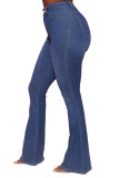 Blue Fashion Daily Adult Solid Buttons Mid Waist Boot Cut Denim