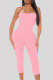 Pink Sexy Casual Solid Backless Square Collar Skinny Romper