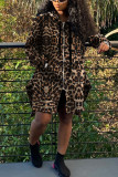 Leopard Print Street Print Hooded Collar Outerwear