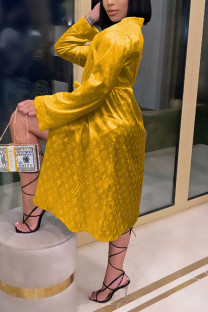 Golden Yellow Fashion Sexy Print Nightdress