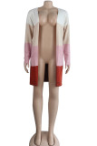 Pink Polyester cardigan Long Sleeve Patchwork Striped Sweaters & Cardigans