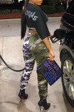 Army Green Fashion Casual Camouflage Print Patchwork Trousers