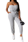 Grey Polyester Fashion adult Ma'am OL Solid Two Piece Suits Straight Sleeveless Two Pieces