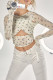 White Sweet Print Hollowed Out Patchwork See-through O Neck Mid Waist Tops