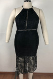 Black Lace England Slip lace Solid Lace Trim Plus Size Dresses