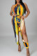 Yellow Fashion Sexy Print Tie Dye Slit O Neck Regular Jumpsuits