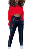Red Fashion Sexy Adult Polyester Patchwork Solid Split Joint O Neck Long Sleeve Regular Sleeve Regular Two Pieces