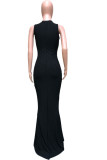 Black Lightly cooked Sleeveless O neck Swagger Floor-Length Solid Dresses