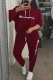 Burgundy Casual Print Patchwork Hooded Collar Long Sleeve Two Pieces