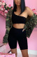 Black Fashion Sexy Solid Backless Oblique Collar Sleeveless Two Pieces
