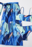 Rose Red Sexy Print Split Joint Swimwears Three Pieces