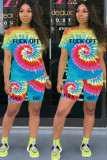 Yellow Polyester Fashion Casual Print Tie Dye Two Piece Suits pencil Short Sleeve Two Pieces
