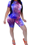 purple Fashion Casual adult Ma'am Print Gradient Two Piece Suits pencil Short Sleeve Two Pieces