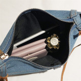 Deep Blue Fashion Casual Splicing Zipper Design Crossbody Bag