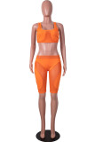 Orange Sexy Solid Mesh Square Collar Sleeveless Two Pieces