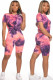 purple Polyester Fashion Street Print Tie Dye Two Piece Suits Straight Short Sleeve Two Pieces