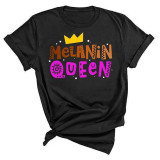 Black Fashion Casual Letter Print Basic O Neck Tops