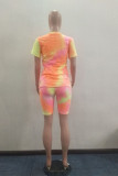 Orange and pink Casual Tie Dye pencil Short Sleeve Two Pieces