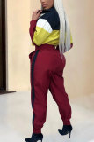 Red Elastic Fly Long Sleeve Mid Patchwork Print pencil Pants