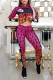 Rose Red Sportswear Print Letter Turndown Collar Long Sleeve Two Pieces