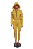 Ginger Casual Solid Patchwork Hooded Collar Long Sleeve Two Pieces