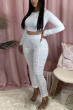 White Fashion Sexy adult Ma'am Solid Draped Two Piece Suits Straight Long Sleeve Two Pieces