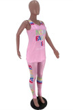 Pink Casual Sportswear Letter Print Vests Pants U Neck Sleeveless Two Pieces
