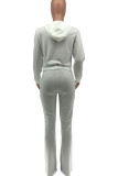 Cream white Casual Sportswear Solid Patchwork Pocket Hooded Collar Long Sleeve Regular Sleeve Short Two Pieces