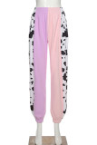 Purple Casual Print Patchwork Without Belt Loose High Waist Wide Leg Bottoms