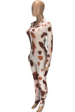 Red Sexy Casual Print O Neck Regular Jumpsuits
