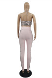 Red Fashion Sexy Print Patchwork Backless Halter Sleeveless Two Pieces