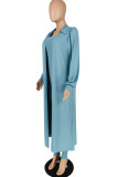 Blue Fashion Daily Adult Polyester Solid Split Joint Turndown Collar Long Sleeve Regular Sleeve Long Two Pieces