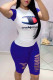 Blue Fashion Casual Print Ripped O Neck Short Sleeve Two Pieces