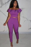 purple Fashion Sexy adult Ma'am Patchwork Solid ruffle Two Piece Suits Straight Sleeveless Two Pieces