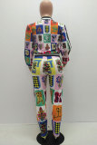 Multi-color Elastic Fly Mid Print Patchwork pencil Pants Two-piece suit